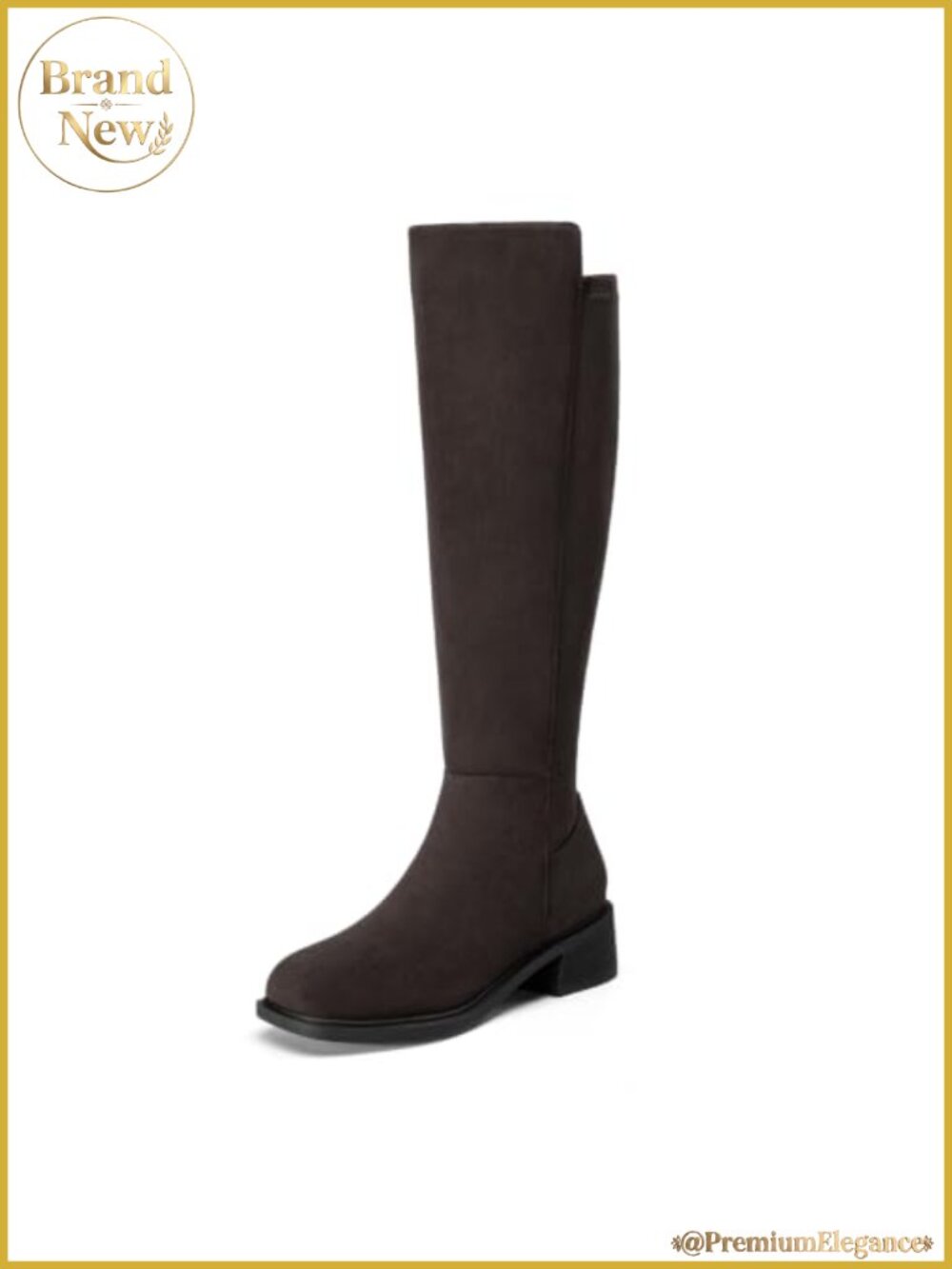 Knee High Boots Square Toe Low Heel Side Zipper Suede Women's Tall Boots